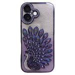 Custodia per telefono in TPU galvanizzato con effetto pavone in rilievo e strass glitterati, con pellicola protettiva per l'obiettivo., For iPhone 17 Pro Max, For iPhone 17 Pro, For iPhone 17, For iPhone 16 Pro Max