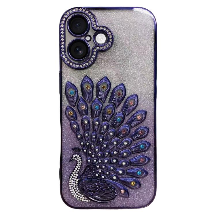 Custodia per telefono in TPU galvanizzato con effetto pavone in rilievo e strass glitterati, con pellicola protettiva per l'obiettivo., For iPhone 17 Pro Max, For iPhone 17 Pro, For iPhone 17, For iPhone 16 Pro Max