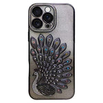 Custodia per telefono in TPU galvanizzato con effetto pavone in rilievo e strass glitterati, con pellicola protettiva per l'obiettivo., For iPhone 17 Pro Max, For iPhone 17 Pro, For iPhone 17, For iPhone 16 Pro Max