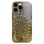 Custodia per telefono in TPU galvanizzato con effetto pavone in rilievo e strass glitterati, con pellicola protettiva per l'obiettivo., For iPhone 16 Pro, For iPhone 16 Plus, For iPhone 16, For iPhone 15 Pro Max