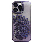Custodia per telefono in TPU galvanizzato con effetto pavone in rilievo e strass glitterati, con pellicola protettiva per l'obiettivo., For iPhone 16 Pro, For iPhone 16 Plus, For iPhone 16, For iPhone 15 Pro Max