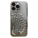 Custodia per telefono in TPU galvanizzato con effetto pavone in rilievo e strass glitterati, con pellicola protettiva per l'obiettivo., For iPhone 15 Pro, For iPhone 15, For iPhone 14, For iPhone 14 Pro