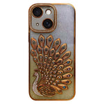 Custodia per telefono in TPU galvanizzato con effetto pavone in rilievo e strass glitterati, con pellicola protettiva per l'obiettivo., For iPhone 15 Pro, For iPhone 15, For iPhone 14, For iPhone 14 Pro