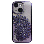 Custodia per telefono in TPU galvanizzato con effetto pavone in rilievo e strass glitterati, con pellicola protettiva per l'obiettivo., For iPhone 15 Pro, For iPhone 15, For iPhone 14, For iPhone 14 Pro