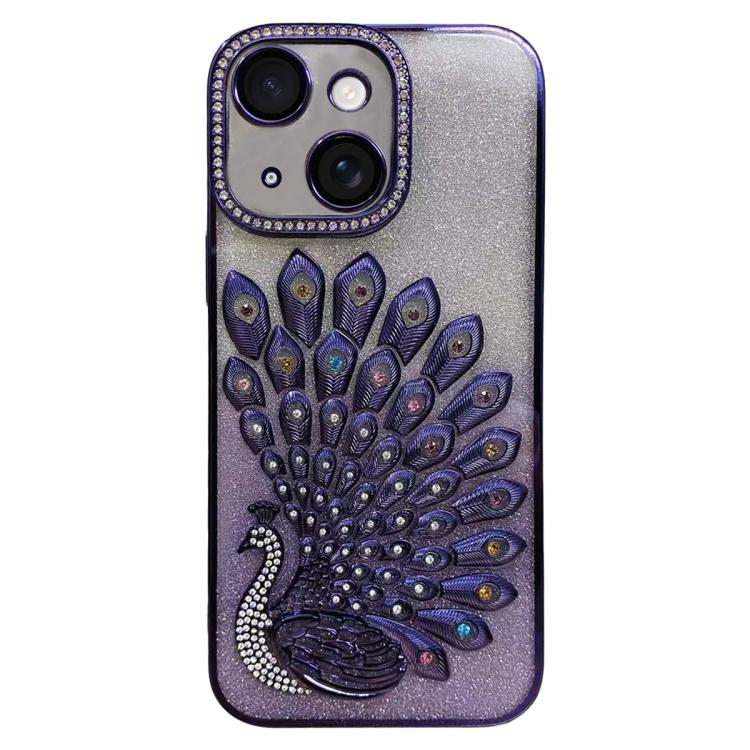 Custodia per telefono in TPU galvanizzato con effetto pavone in rilievo e strass glitterati, con pellicola protettiva per l'obiettivo., For iPhone 14 Pro Max, For iPhone 13 Pro Max, For iPhone 13 Pro, For iPhone 13