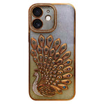 Custodia per telefono in TPU galvanizzato con effetto pavone in rilievo e strass glitterati, con pellicola protettiva per l'obiettivo., For iPhone 11