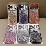 Custodia per telefono in TPU galvanizzato con effetto pavone in rilievo e strass glitterati, con pellicola protettiva per l'obiettivo., For iPhone 11