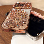 Custodia per telefono in TPU galvanizzato con effetto pavone in rilievo e strass glitterati, con pellicola protettiva per l'obiettivo., For iPhone 11