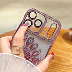 Custodia per telefono in TPU galvanizzato con effetto pavone in rilievo e strass glitterati, con pellicola protettiva per l'obiettivo., For iPhone 16 Pro, For iPhone 16 Plus, For iPhone 16, For iPhone 15 Pro Max