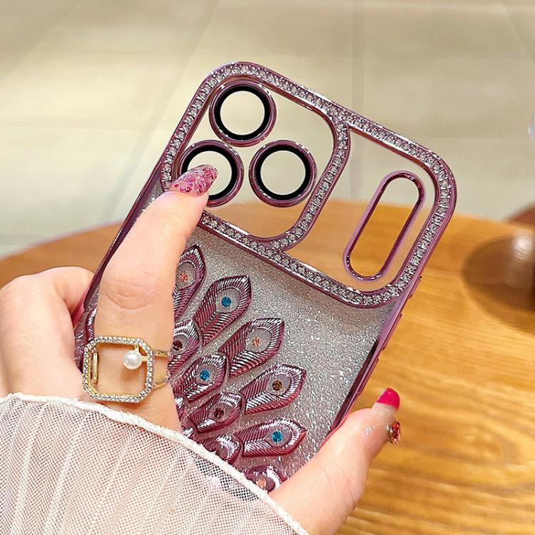 Custodia per telefono in TPU galvanizzato con effetto pavone in rilievo e strass glitterati, con pellicola protettiva per l'obiettivo., For iPhone 14 Pro Max, For iPhone 13 Pro Max, For iPhone 13 Pro, For iPhone 13