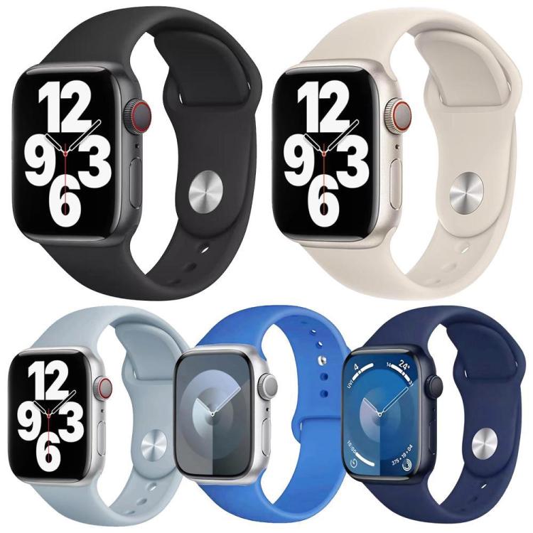 Confezione da 5 cinturini per orologio sportivo in silicone tinta unita xDfin, For Apple Watch 42 / 44 / 45 / 46 / 49mm, For Apple Watch 38 / 40 / 41 / S11 42mm