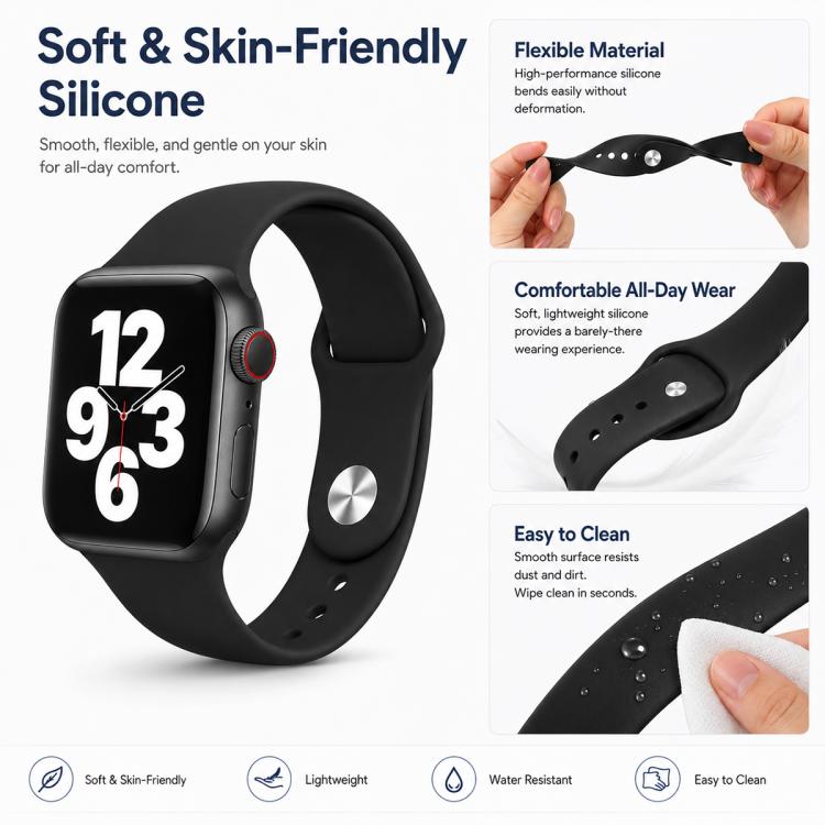 Confezione da 5 cinturini per orologio sportivo in silicone tinta unita xDfin, For Apple Watch 42 / 44 / 45 / 46 / 49mm, For Apple Watch 38 / 40 / 41 / S11 42mm
