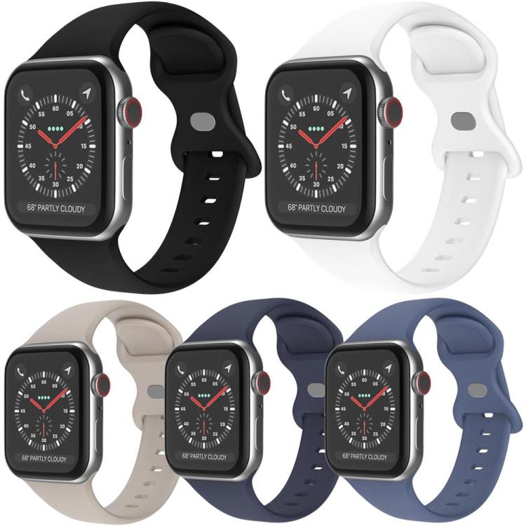 Confezione da 5 cinturini per orologio in silicone con fibbia a farfalla xDfind, For Apple Watch 42 / 44 / 45 / 46 / 49mm, For Apple Watch 38 / 40 / 41 / S11 42mm