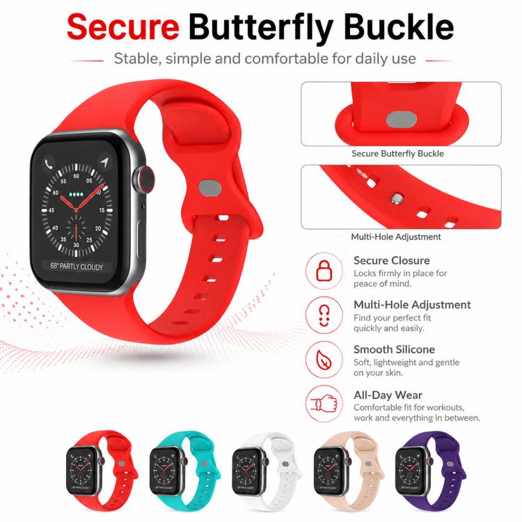 Confezione da 5 cinturini per orologio in silicone con fibbia a farfalla xDfind, For Apple Watch 42 / 44 / 45 / 46 / 49mm, For Apple Watch 38 / 40 / 41 / S11 42mm