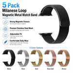 Confezione da 5 cinturini per orologio xDfind Milanese Loop con chiusura magnetica in metallo, For Apple Watch 42 / 44 / 45 / 46 / 49mm, For Apple Watch 38 / 40 / 41 / S11 42mm