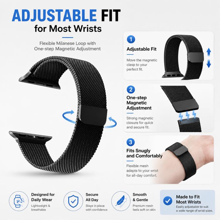 Confezione da 5 cinturini per orologio xDfind Milanese Loop con chiusura magnetica in metallo, For Apple Watch 42 / 44 / 45 / 46 / 49mm, For Apple Watch 38 / 40 / 41 / S11 42mm