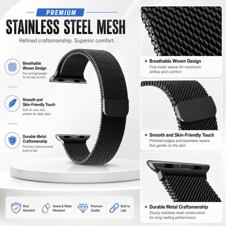 Confezione da 5 cinturini per orologio xDfind Milanese Loop con chiusura magnetica in metallo, For Apple Watch 42 / 44 / 45 / 46 / 49mm, For Apple Watch 38 / 40 / 41 / S11 42mm