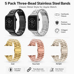 Confezione da 5 cinturini per orologio xDfind con fibbia pieghevole a tre perline in acciaio inossidabile, For Apple Watch 42 / 44 / 45 / 46 / 49mm, For Apple Watch 38 / 40 / 41 / S11 42mm