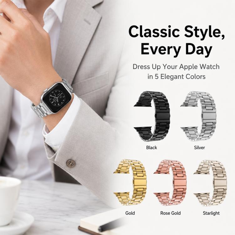 Confezione da 5 cinturini per orologio xDfind con fibbia pieghevole a tre perline in acciaio inossidabile, For Apple Watch 42 / 44 / 45 / 46 / 49mm, For Apple Watch 38 / 40 / 41 / S11 42mm