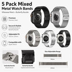 Confezione da 5 cinturini per orologio misti con fibbia a ombrello xDfind, fibbia milanese e fibbia a farfalla., For Apple Watch 42 / 44 / 45 / 46 / 49mm, For Apple Watch 38 / 40 / 41 / S11 42mm