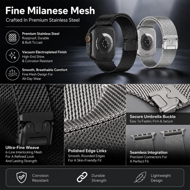 Confezione da 5 cinturini per orologio misti con fibbia a ombrello xDfind, fibbia milanese e fibbia a farfalla., For Apple Watch 42 / 44 / 45 / 46 / 49mm, For Apple Watch 38 / 40 / 41 / S11 42mm