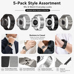 Confezione da 5 cinturini per orologio misti con fibbia a ombrello xDfind, fibbia milanese e fibbia a farfalla., For Apple Watch 42 / 44 / 45 / 46 / 49mm, For Apple Watch 38 / 40 / 41 / S11 42mm