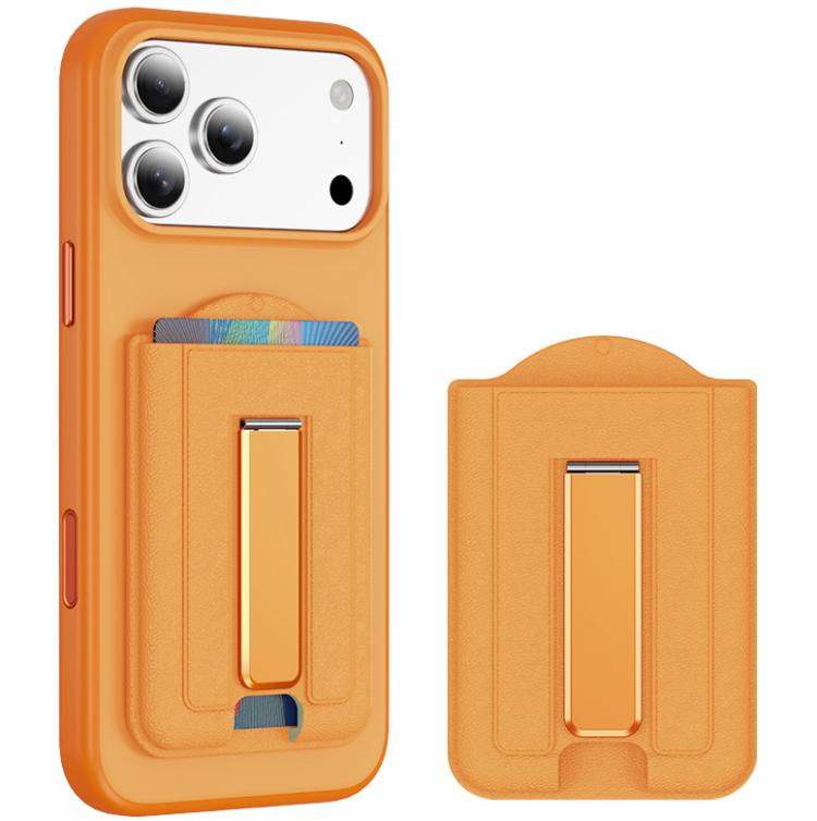 Supporto pieghevole magnetico MagSafe con texture in pelle e scomparti per carte di credito.