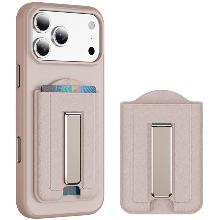 Supporto pieghevole magnetico MagSafe con texture in pelle e scomparti per carte di credito.