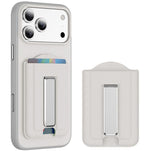 Supporto pieghevole magnetico MagSafe con texture in pelle e scomparti per carte di credito.