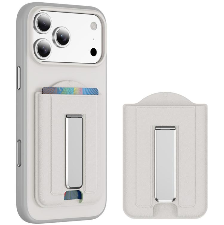 Supporto pieghevole magnetico MagSafe con texture in pelle e scomparti per carte di credito.