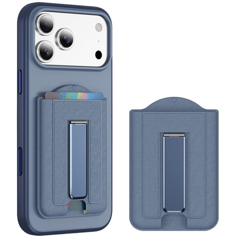 Supporto pieghevole magnetico MagSafe con texture in pelle e scomparti per carte di credito.