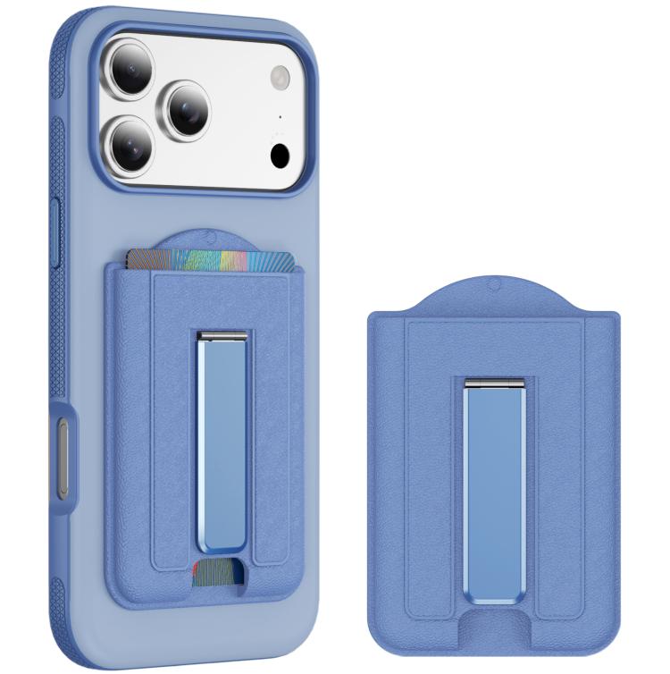 Supporto pieghevole magnetico MagSafe con texture in pelle e scomparti per carte di credito.