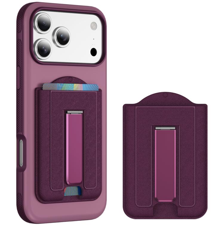 Supporto pieghevole magnetico MagSafe con texture in pelle e scomparti per carte di credito.