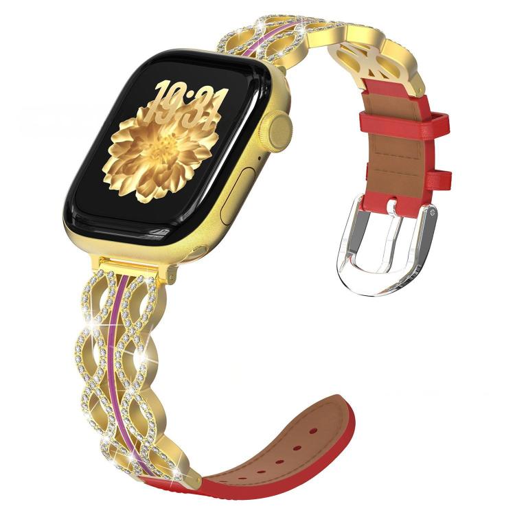 Cinturino per orologio xDfind ibrido in acciaio inossidabile con diamanti e vera pelle, For Apple Watch 42 / 44 / 45 / 46 / 49mm, For Apple Watch 38 / 40 / 41 / S11 42mm