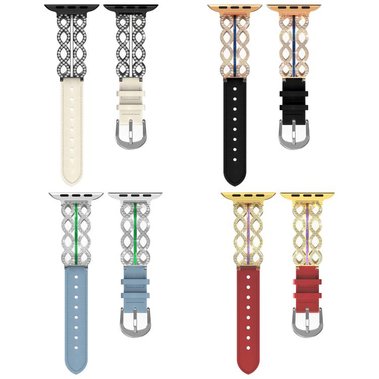 Cinturino per orologio xDfind ibrido in acciaio inossidabile con diamanti e vera pelle, For Apple Watch 42 / 44 / 45 / 46 / 49mm, For Apple Watch 38 / 40 / 41 / S11 42mm