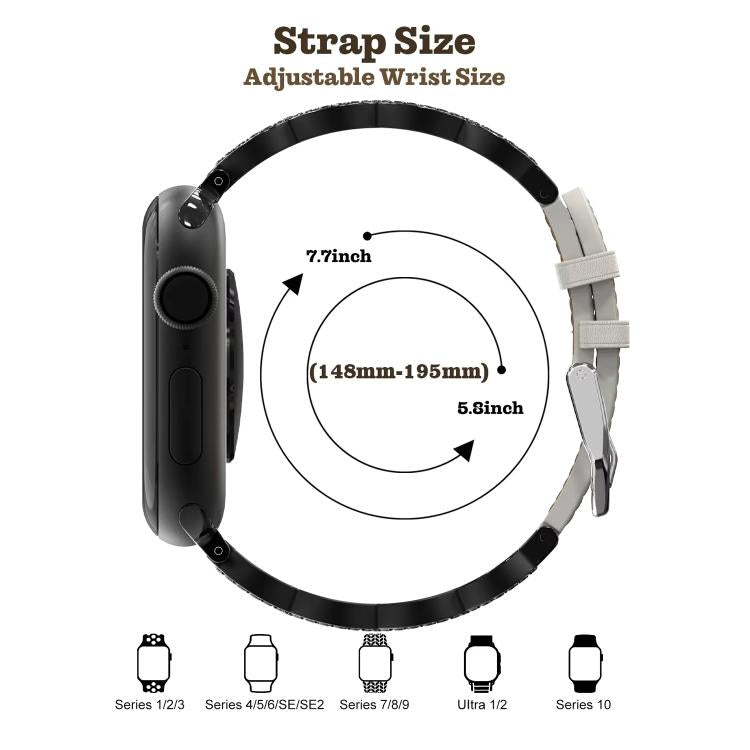 Cinturino per orologio xDfind ibrido in acciaio inossidabile con diamanti e vera pelle, For Apple Watch 42 / 44 / 45 / 46 / 49mm, For Apple Watch 38 / 40 / 41 / S11 42mm