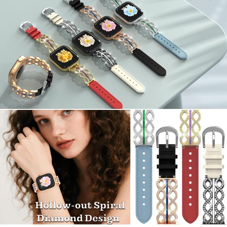 Cinturino per orologio xDfind ibrido in acciaio inossidabile con diamanti e vera pelle, For Apple Watch 42 / 44 / 45 / 46 / 49mm, For Apple Watch 38 / 40 / 41 / S11 42mm