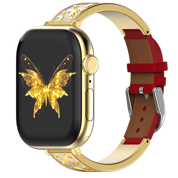 Cinturino per orologio xDfind Butterfly in acciaio inossidabile ibrido e vera pelle, For Apple Watch 42 / 44 / 45 / 46 / 49mm, For Apple Watch 38 / 40 / 41 / S11 42mm