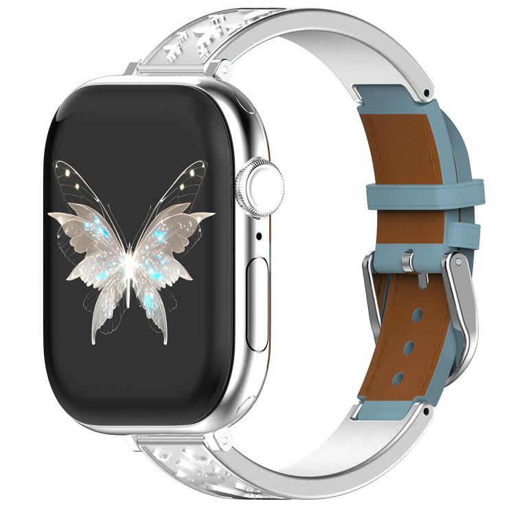 Cinturino per orologio xDfind Butterfly in acciaio inossidabile ibrido e vera pelle, For Apple Watch 42 / 44 / 45 / 46 / 49mm, For Apple Watch 38 / 40 / 41 / S11 42mm