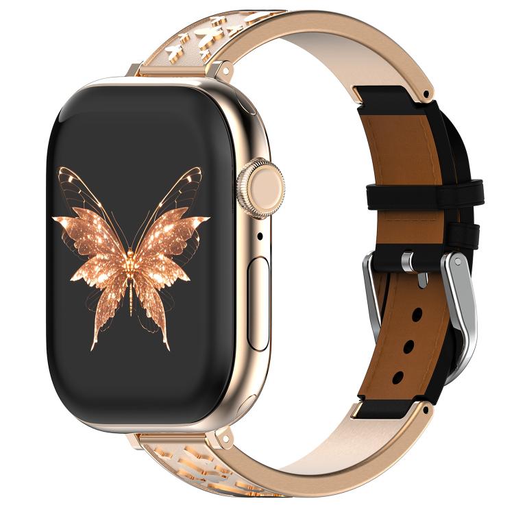 Cinturino per orologio xDfind Butterfly in acciaio inossidabile ibrido e vera pelle, For Apple Watch 42 / 44 / 45 / 46 / 49mm, For Apple Watch 38 / 40 / 41 / S11 42mm