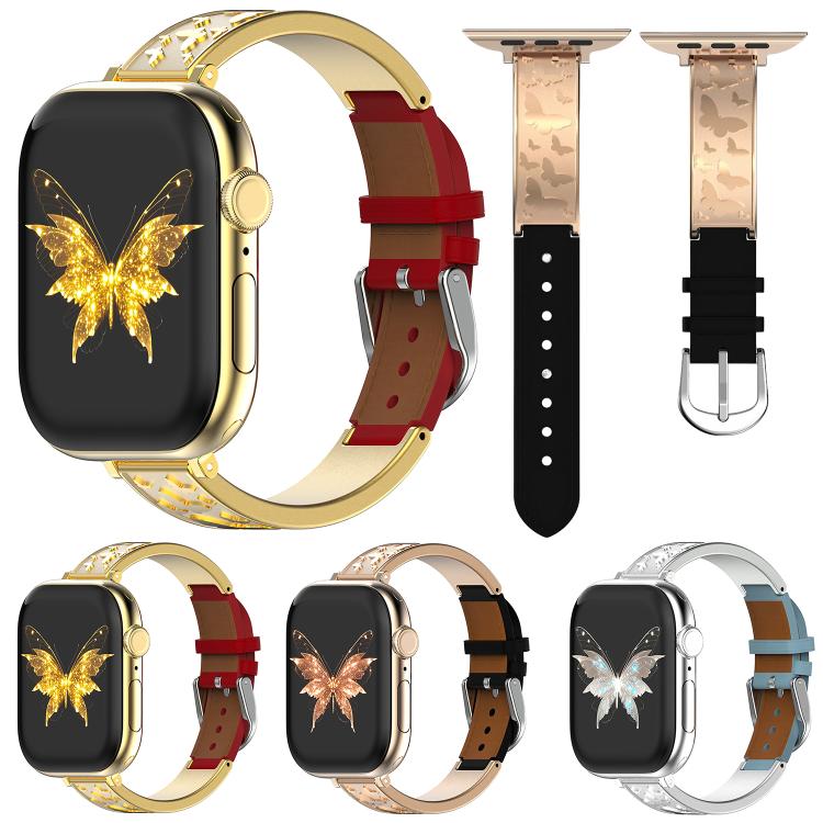 Cinturino per orologio xDfind Butterfly in acciaio inossidabile ibrido e vera pelle, For Apple Watch 42 / 44 / 45 / 46 / 49mm, For Apple Watch 38 / 40 / 41 / S11 42mm