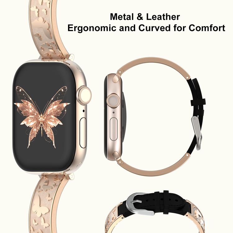 Cinturino per orologio xDfind Butterfly in acciaio inossidabile ibrido e vera pelle, For Apple Watch 42 / 44 / 45 / 46 / 49mm, For Apple Watch 38 / 40 / 41 / S11 42mm