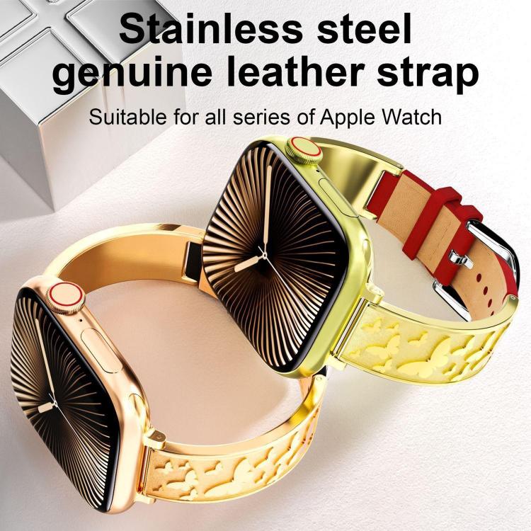 Cinturino per orologio xDfind Butterfly in acciaio inossidabile ibrido e vera pelle, For Apple Watch 42 / 44 / 45 / 46 / 49mm, For Apple Watch 38 / 40 / 41 / S11 42mm