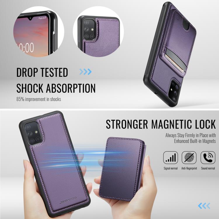 Custodia per telefono in pelle JEEHOOD J10 con porta carte a ribalta, MagSafe Split RFID., For Samsung Galaxy A51 4G, For Samsung Galaxy A50