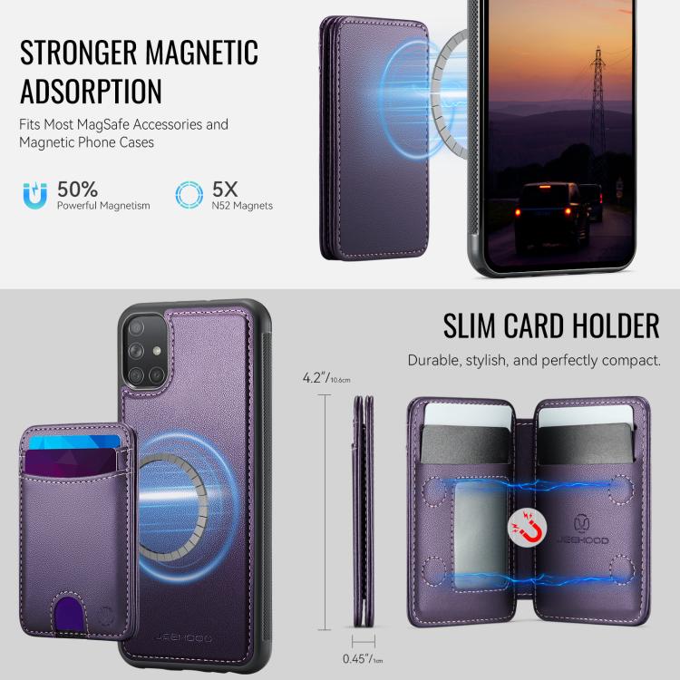 Custodia per telefono in pelle JEEHOOD J10 con porta carte a ribalta, MagSafe Split RFID., For Samsung Galaxy A51 4G, For Samsung Galaxy A50