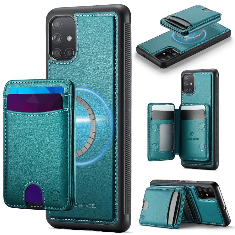 Custodia per telefono in pelle JEEHOOD J10 con porta carte a ribalta, MagSafe Split RFID., For Samsung Galaxy A51 4G, For Samsung Galaxy A50