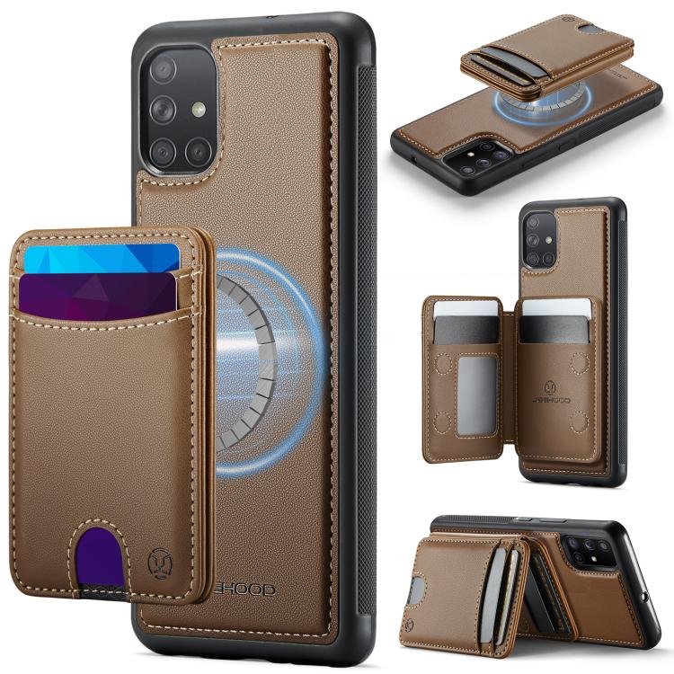 Custodia per telefono in pelle JEEHOOD J10 con porta carte a ribalta, MagSafe Split RFID., For Samsung Galaxy A51 4G, For Samsung Galaxy A50