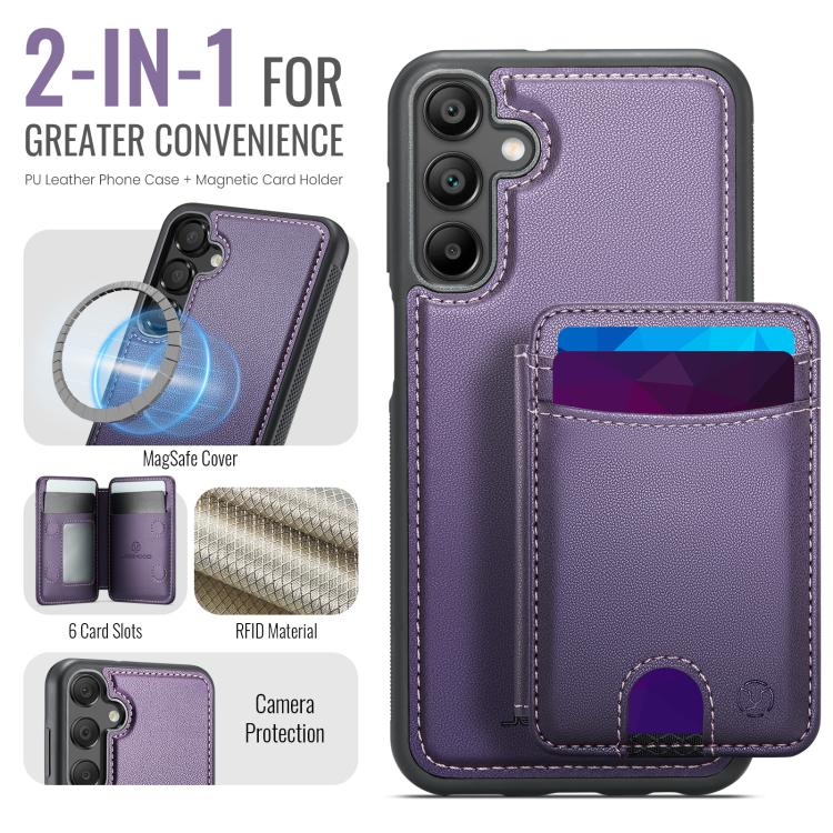 Custodia per telefono in pelle JEEHOOD J10 con porta carte a ribalta, MagSafe Split RFID., For Samsung Galaxy A25 5G / 4G, For Samsung Galaxy A14 5G / 4G / M44 5G, For Samsung Galaxy A15 5G / 4G, For Samsung Galaxy A55 5G