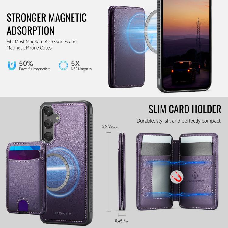 Custodia per telefono in pelle JEEHOOD J10 con porta carte a ribalta, MagSafe Split RFID., For Samsung Galaxy A25 5G / 4G, For Samsung Galaxy A14 5G / 4G / M44 5G, For Samsung Galaxy A15 5G / 4G, For Samsung Galaxy A55 5G