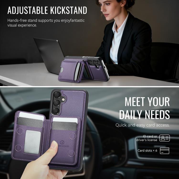 Custodia per telefono in pelle JEEHOOD J10 con porta carte a ribalta, MagSafe Split RFID., For Samsung Galaxy A25 5G / 4G, For Samsung Galaxy A14 5G / 4G / M44 5G, For Samsung Galaxy A15 5G / 4G, For Samsung Galaxy A55 5G